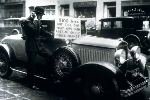 Man selling car after Stock Market Crash, 1929