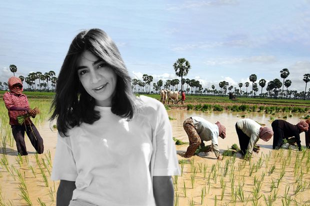 Montage of Maryam Aslany with Cambodian women farmers growing rice in their fields in Kampong Cham province Montage of Maryam Aslany with Cambodian women farmers growing rice in their fields in Kampong Cham province