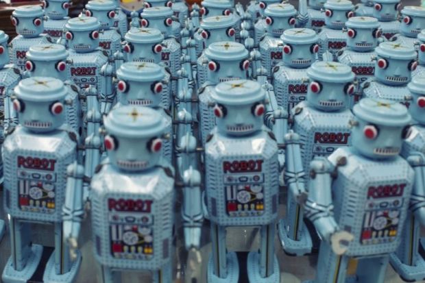 Mass of blue robots