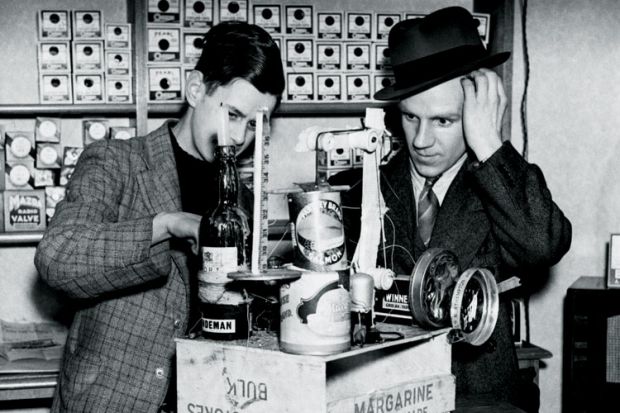 Men using home-made radio, Liverpool