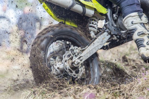 A motorbike stuck in the mud