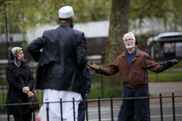 Muslim man being confronted
