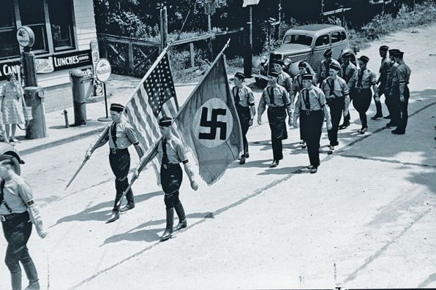 nazi flag and american flag