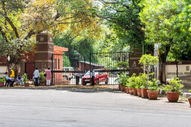New Delhi - 16 Apr, 2020 - The entrance gate of Jawaharlal Nehru (JNU) University a public central university located in New Delhi, India