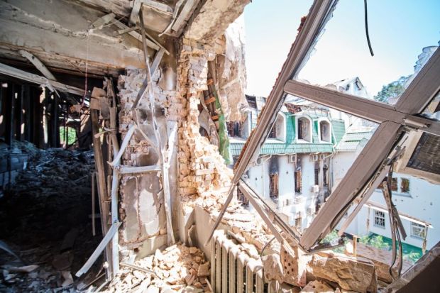 Damage to State Tax University in Ukraine after Russian bombing Damage to State Tax University in Ukraine after Russian bombing