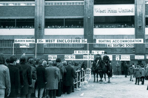 Football fans queuing for tickets, 1972