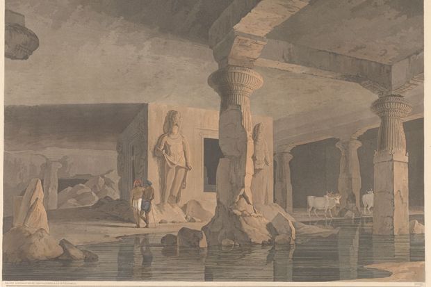 Artistry Thomas and William Daniell, ‘Part of the Interior of the Elephanta [Temple]’, in Oriental Scenery (1800). Yale Center for British Art
