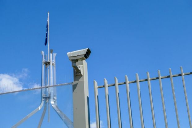 Part of the security barrier protecting the roof of Parliament House in Canberra Part of the security barrier protecting the roof of Parliament House in Canberra