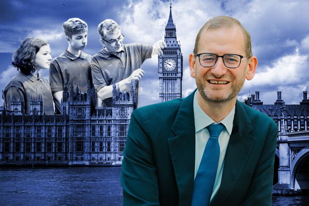 Paul Kett, vice-chancellor of London South Bank University, with Houses of Parliament and teenagers learning skills in the background. Paul Kett, vice-chancellor of London South Bank University, with Houses of Parliament and teenagers learning skills in the background.