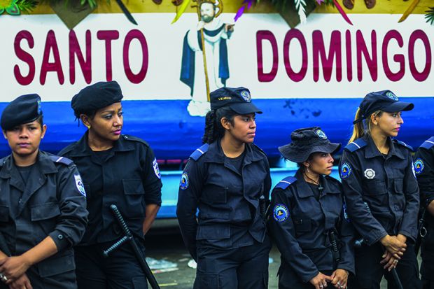 A number of female Nicaraguan police stand in a row