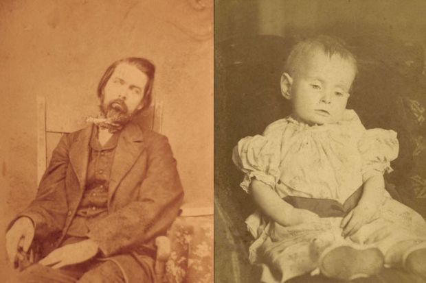Portraits of man's and child's corpses