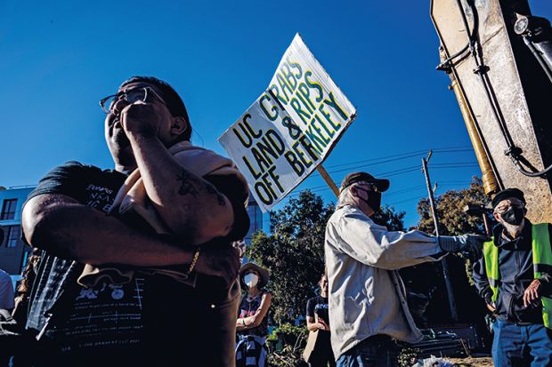 Protesters during an event at People's Park in Berkeley, California to illustrate US colleges urged to be more neighbourly