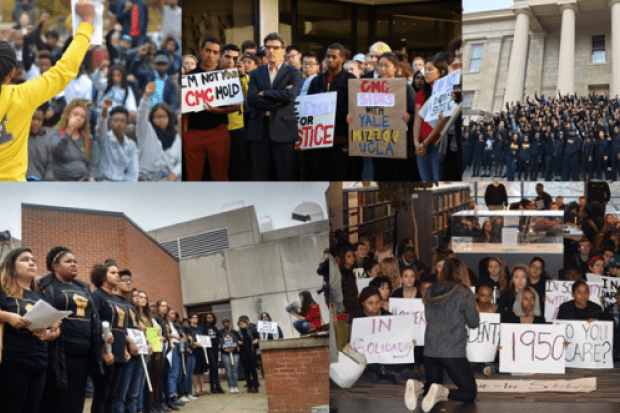 Montage of pictures from student protests in the US over racism on campuss