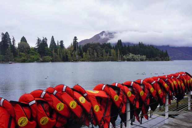 Queenstown, South Island, New Zealand, October 24, 2022. The jackets were waiting for jet boating customers who stayed away on a rainy day