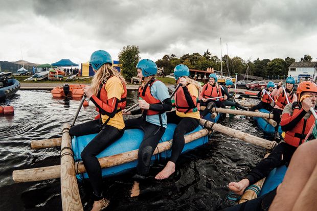 women on raft