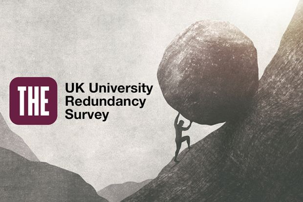 THE UK University Redundancy Survey. Person pushing a rock up a hill.