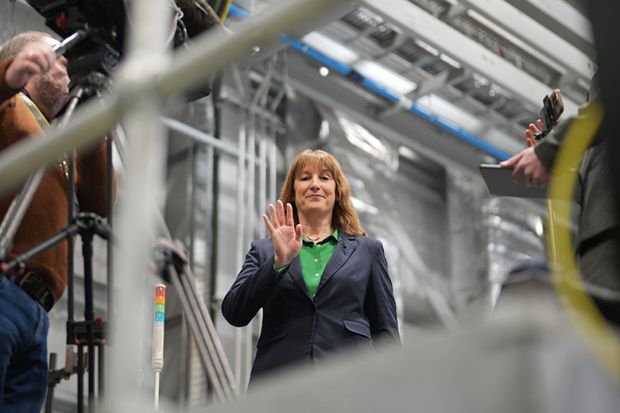 Rachel Reeves speaks to media during a visit to the University of Sheffield Advanced Manufacturing Research Centre (AMRC) in Rotherham, South Yorkshire, 29 January, 2026. To illustrate that science job losses are at odds with Labour’s industrial strategy.
