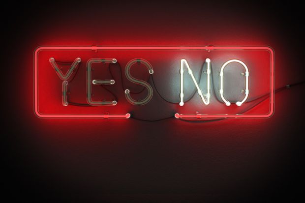 A neon sign with the word "No"