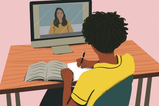 An African student learns online, illustrating remote overseas learning