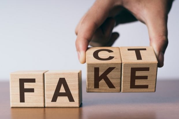 Blocks with "fact" and "fake" written on them, symbolising research culture
