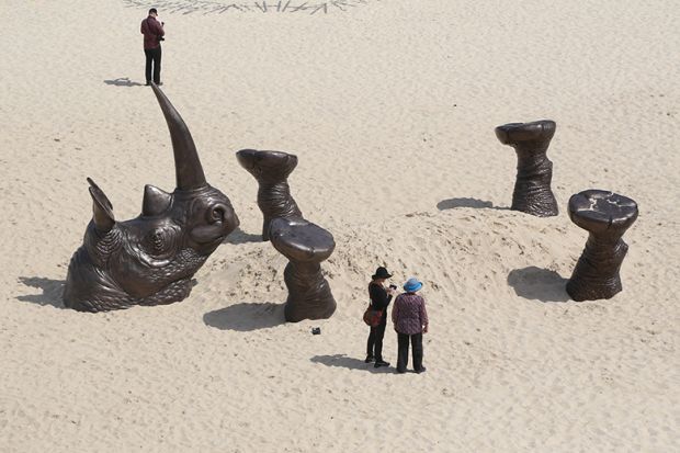 People near the Buried Rhino sculpture by artists Gillie and Marc Schattner, exhibited along the coastal walk between Bondi and Tamarama Beaches, Australia. To illustrate that universities should stop ignoring the African HE boom. People near the Buried Rhino sculpture by artists Gillie and Marc Schattner, exhibited along the coastal walk between Bondi and Tamarama Beaches, Australia. To illustrate that universities should stop ignoring the African HE boom.