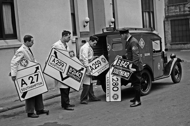 New roadsigns being loaded into a van at the RAC sign factory at Victoria, London. As an illustration of creating a single focal point for local civic engagement for universities that have previously had to deal with several different bodies. New roadsigns being loaded into a van at the RAC sign factory at Victoria, London. As an illustration of creating a single focal point for local civic engagement for universities that have previously had to deal with several different bodies.