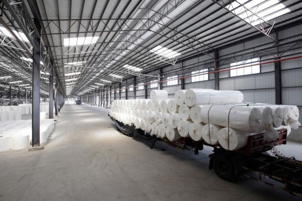 Rolls of paper loaded at paper mill