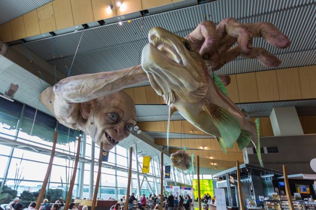 Sculpture of Gollum from the movie The Lord of the Rings and the Hobbits display in Wellington international Airport in Wellington, New Zealand