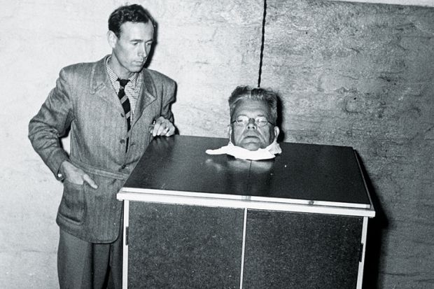 Severed head on a box