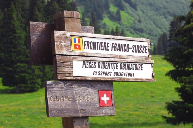 Sign in the Alps of the Franco-Swiss border