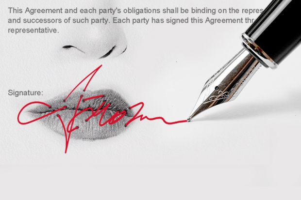 A signature which acts like stitching over some lips. To illustrate a non-disclosure agreement. A signature which acts like stitching over some lips. To illustrate a non-disclosure agreement.