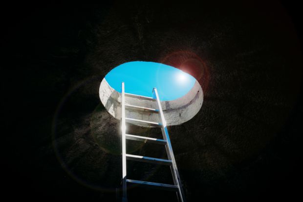 A ladder through a skylight, symbolising advantage