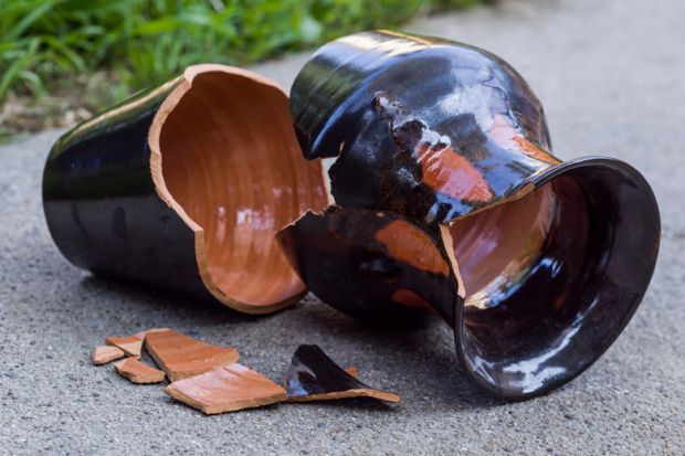 Smashed vase lying broken on path