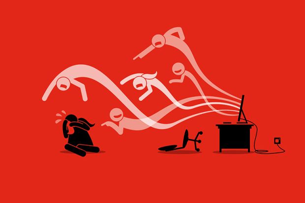 Illustration of harassment and bullying coming from a computer screen. To illustrate the anti-woke campaigners’ attack playbook. Illustration of harassment and bullying coming from a computer screen. To illustrate the anti-woke campaigners’ attack playbook.