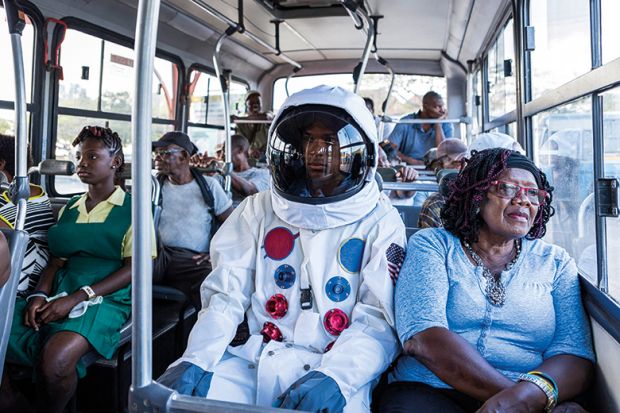 Astronaut on bus