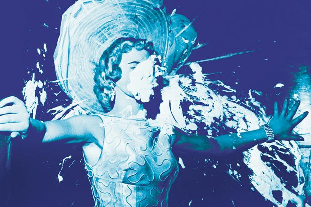 Elegant woman hit with a cream pie Elegant woman hit with a cream pie illustrating public rudeness in academia