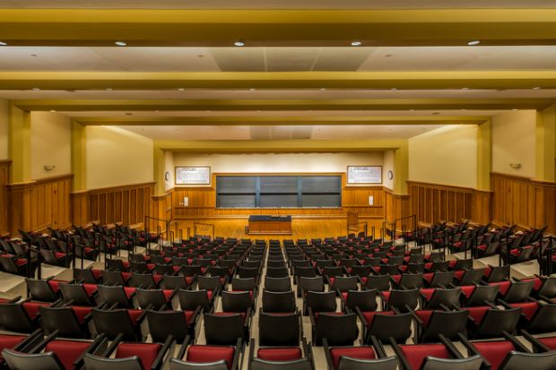 St. Louis, Missouri, USA - May 28, 2015 Empty lecture hall on the campus of Washington University in St. Louis