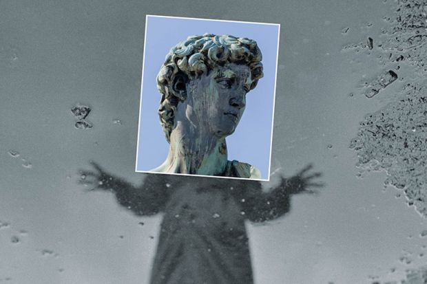 Illustration of a man's body with a statue's head in the classical style Illustration of a man's body with a statue's head in the classical style