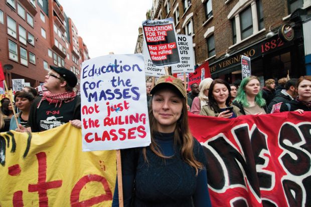 Student demonstrators during march, London, 2011