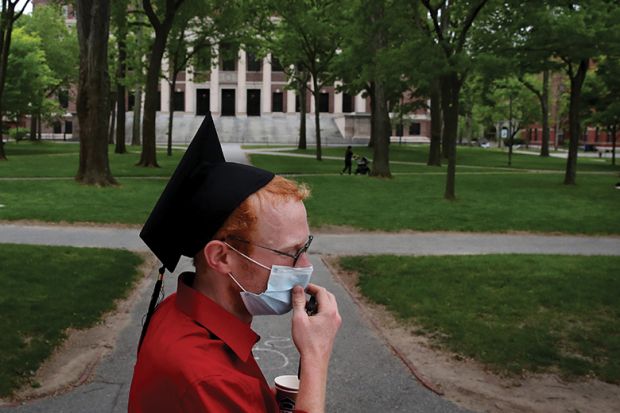 Student wearing a mask on Harvard Law School campus
