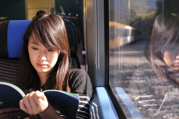 Student on train