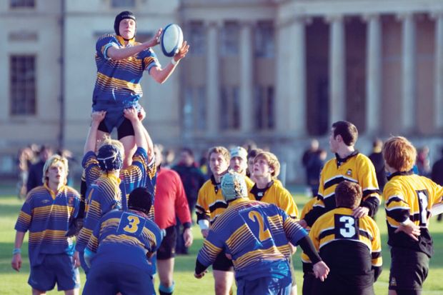 Students playing rugby, Stowe School, Buckingham, England