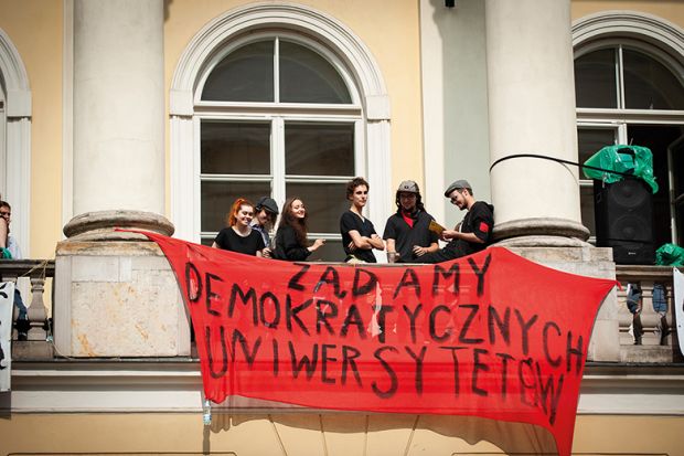 Students protest the changes in the higher education law in Warsaw, Poland