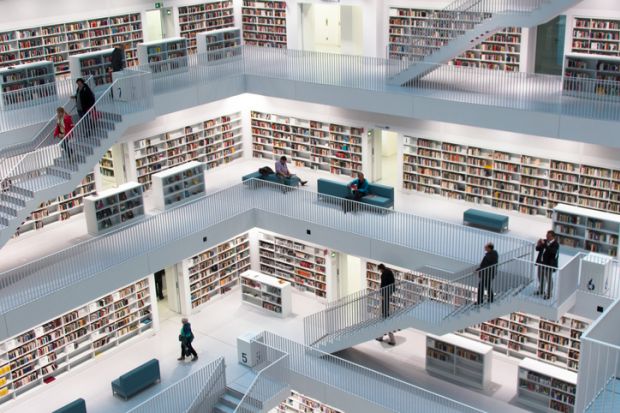 Stuttgart, Germany - May 5, 2012 The new municipal public library is used by various people for studying or enjoying books on May 5, 2012 in Stuttgart, Germany. The contemporary library was designed by Korean architect Eun Young Yi and currently houses mo