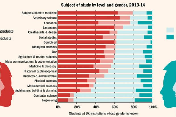 Subject of study by level and gender 2013-2014