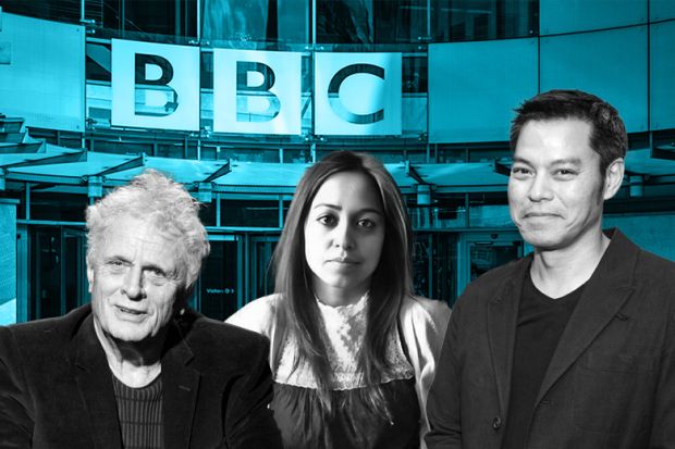 Montage of Laurie Taylor (left), Shahida Bari (centre) and Kevin Fong (right) with BBC headquarters in the background. To illustrate that a cull of BBC shows axes a launchpad for public academics. Montage of Laurie Taylor (left), Shahida Bari (centre) and Kevin Fong (right) with BBC headquarters in the background. To illustrate that a cull of BBC shows axes a launchpad for public academics.