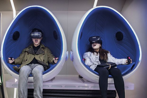 couple wearing virtual reality headsets
