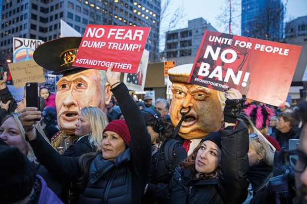demonstration on January 29, 2017 in Seattle, Washington, against Trump's executive order banning Muslims from certain countries.