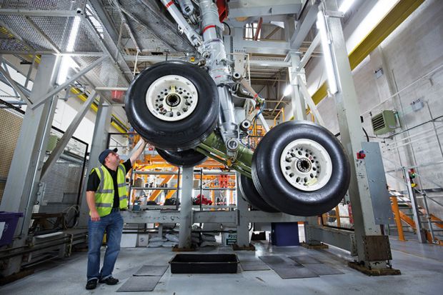 Airbus aircraft landing gear is tested at the Airbus aircraft manufacturer's Filton site