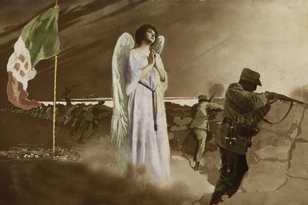 Postcard of soldier in trench with an angel